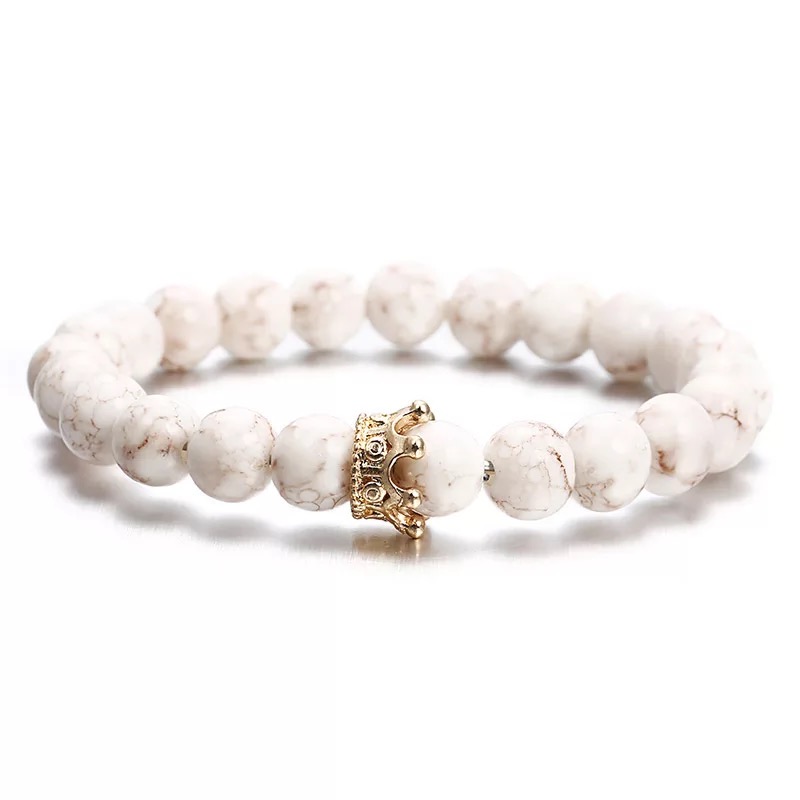 Marble Beaded Bracelet - Crown Charm Horizontal
