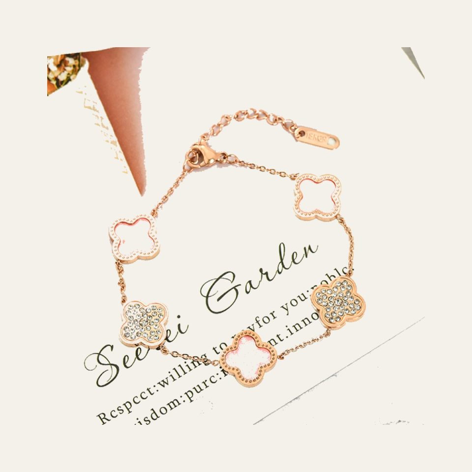 Clover Bracelet - Peony Pink and Swarovski