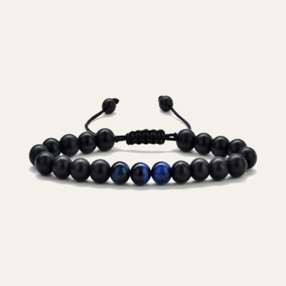 Mens Beaded Bracelet - Blue/Matte Black