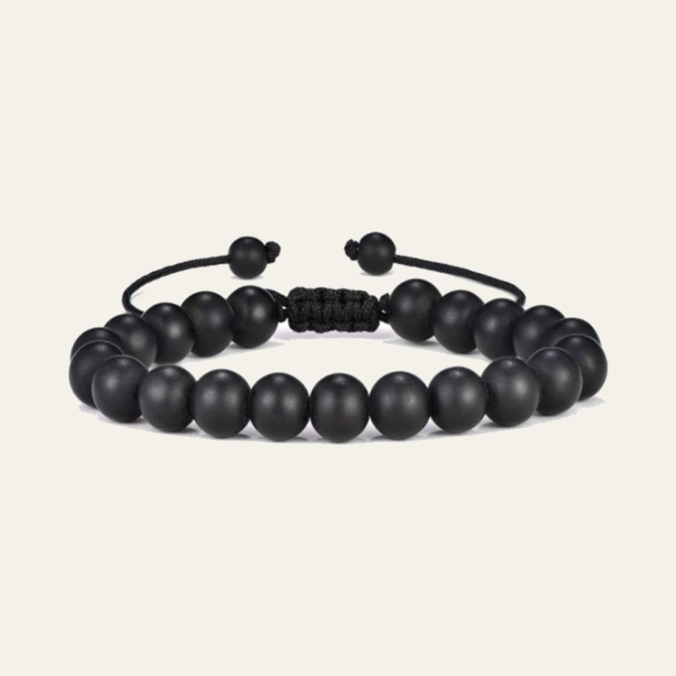 Mens Beaded Bracelet - Matte Black Agate