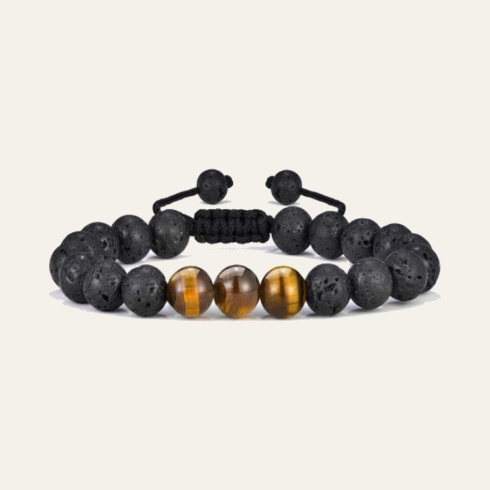 Mens Beaded Bracelet - Moon Rock/Tigers Eye