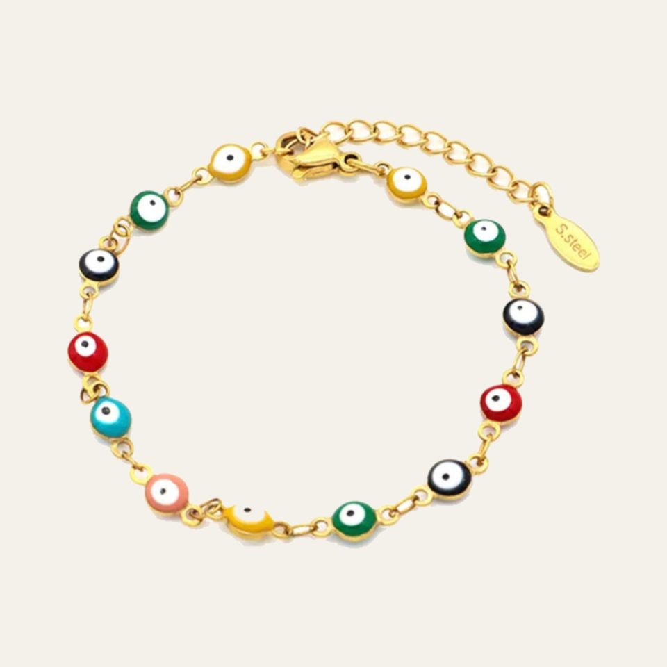 Rainbow Evil Eye Bracelet - Gold
