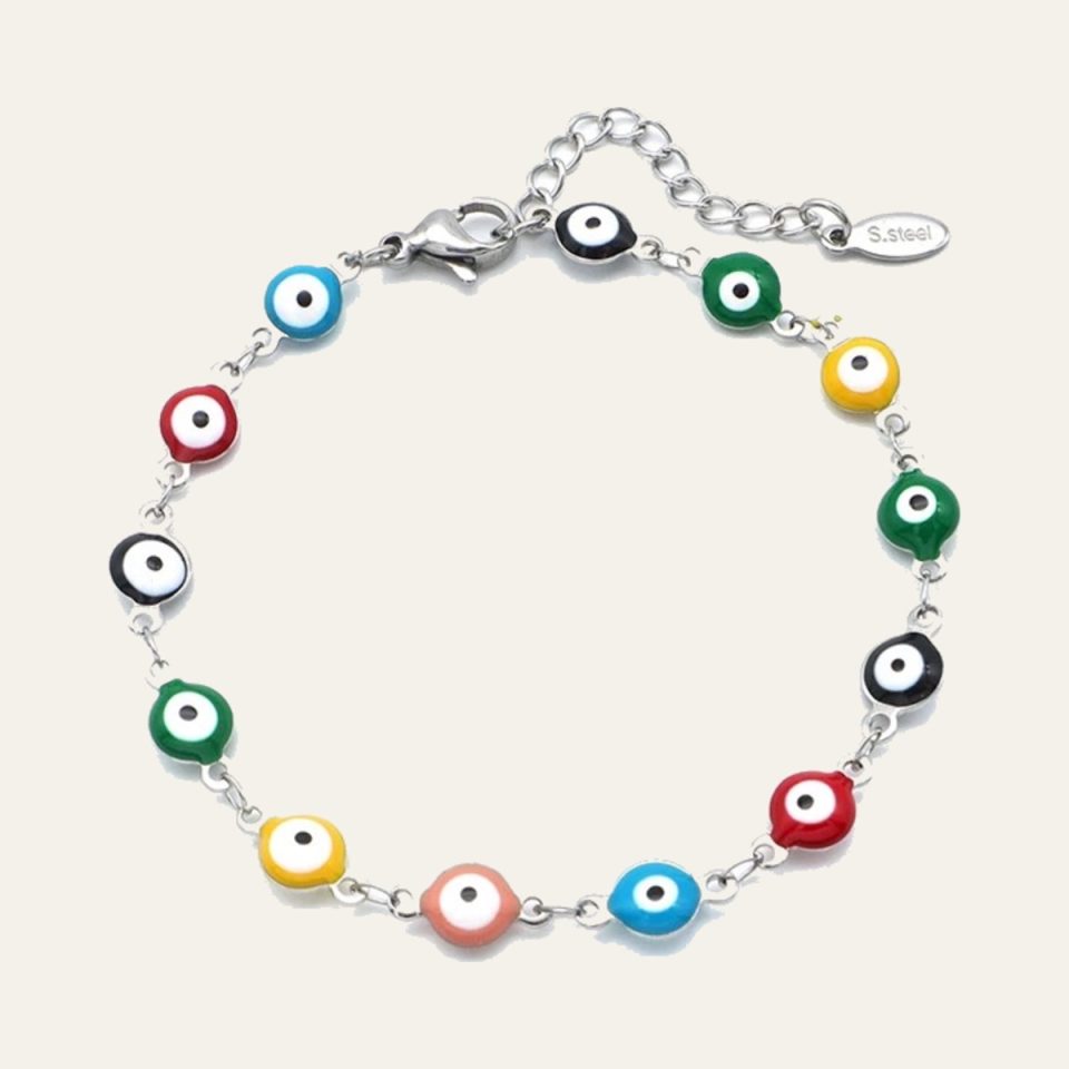 Rainbow Evil Eye Bracelet - Silver