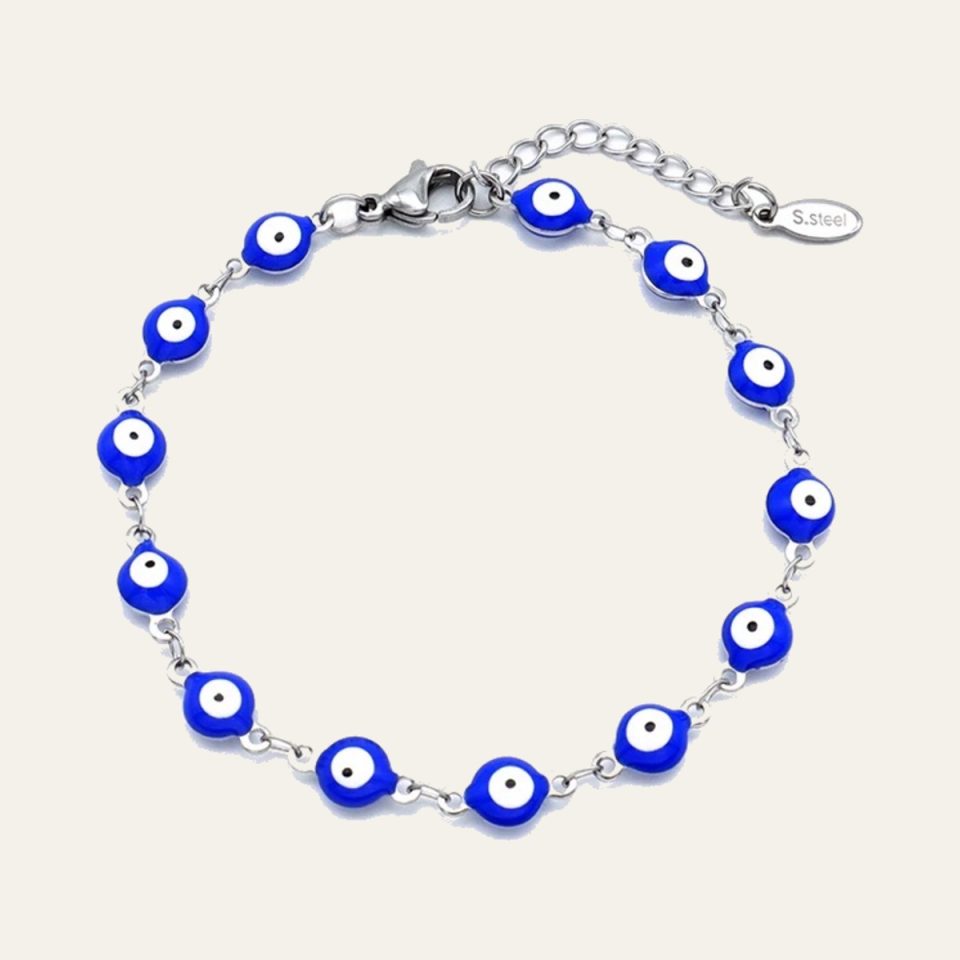 Blue Evil Eye Bracelet - Silver
