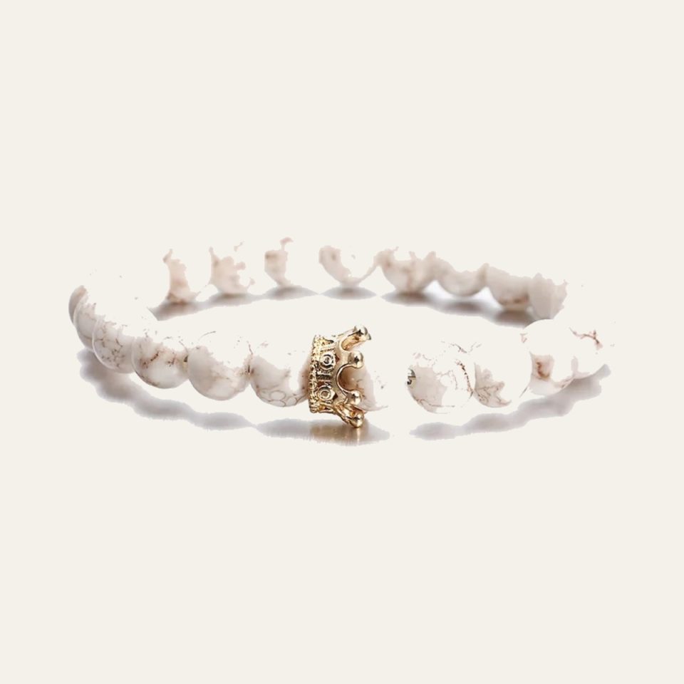 Marble Beaded Bracelet - Crown Charm Horizontal