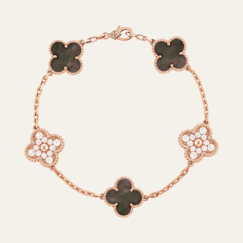 Clover Bracelet - Grey Pearl and Swarovski